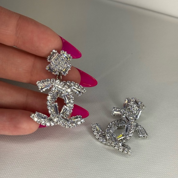 Silver Sparkling Crystal Earrings - Picture 3 of 3